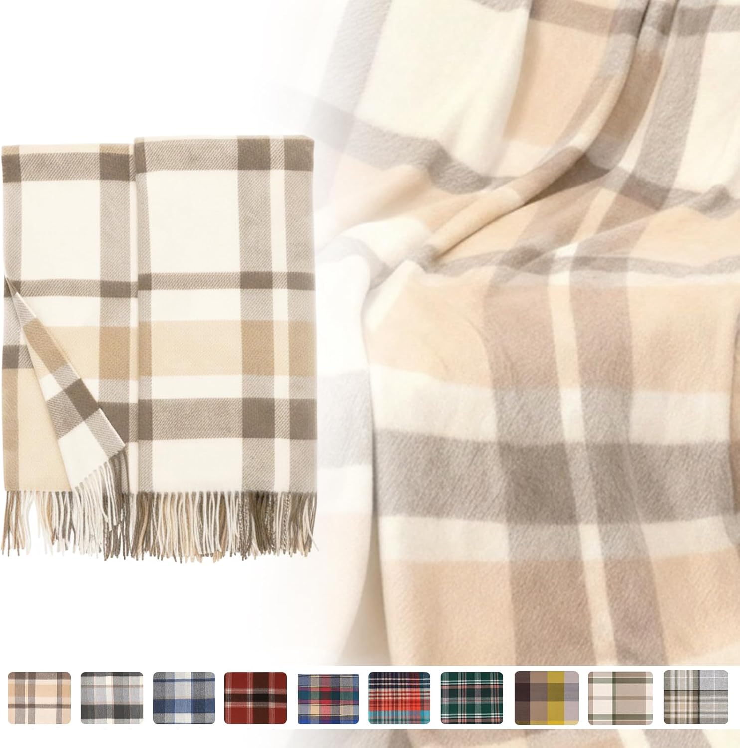 Wool Throw Blanket Plaid Blankets 83" x 55" Tartan Outdoor Camping Couch Sofa Bed Soft Warm Throws for Home Decor,1.5lb - Image 4
