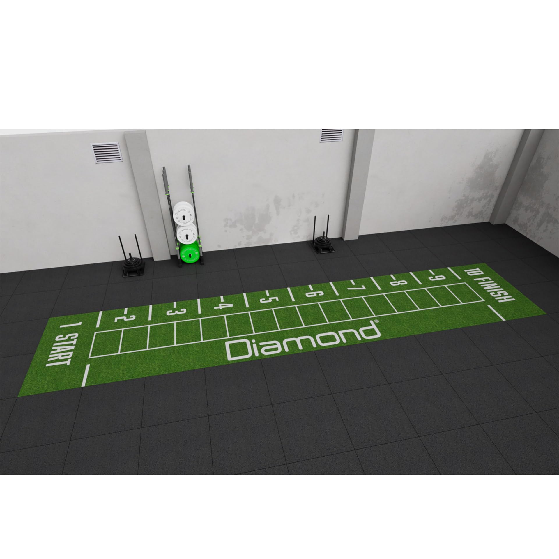 Diamond [Pavimentazione in Erba Sintetica in Rotolo con START 2x10m Spessore 2,5cm]Tappeto Prato Sintetico Numerato 1-10 per Sprint Agility Allenamento Funzionale Pro Gym Palestra Indoor Outdoor HYROX