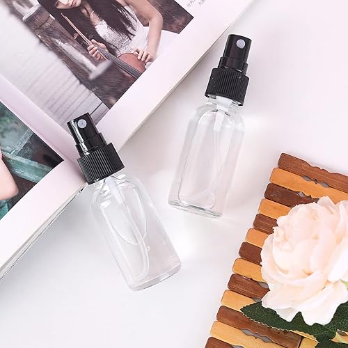 Miniatura 6 de Botella pulverizadora de vidrio de 2 onzas, botellas de vidrio Boston de niebla fina con pulverizador de niebla fina negra, botellas pequeñas