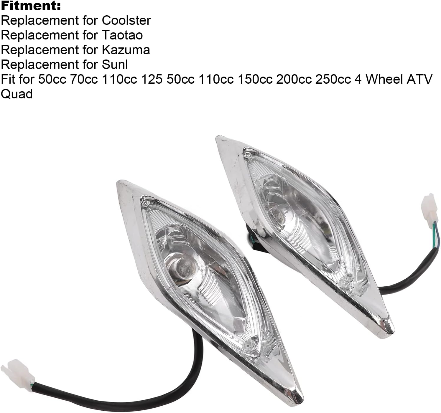 Akozon Headlights, Front Left Right Headlights 3 Wire Head Lamps for 125 4 Wheel ATV Quad