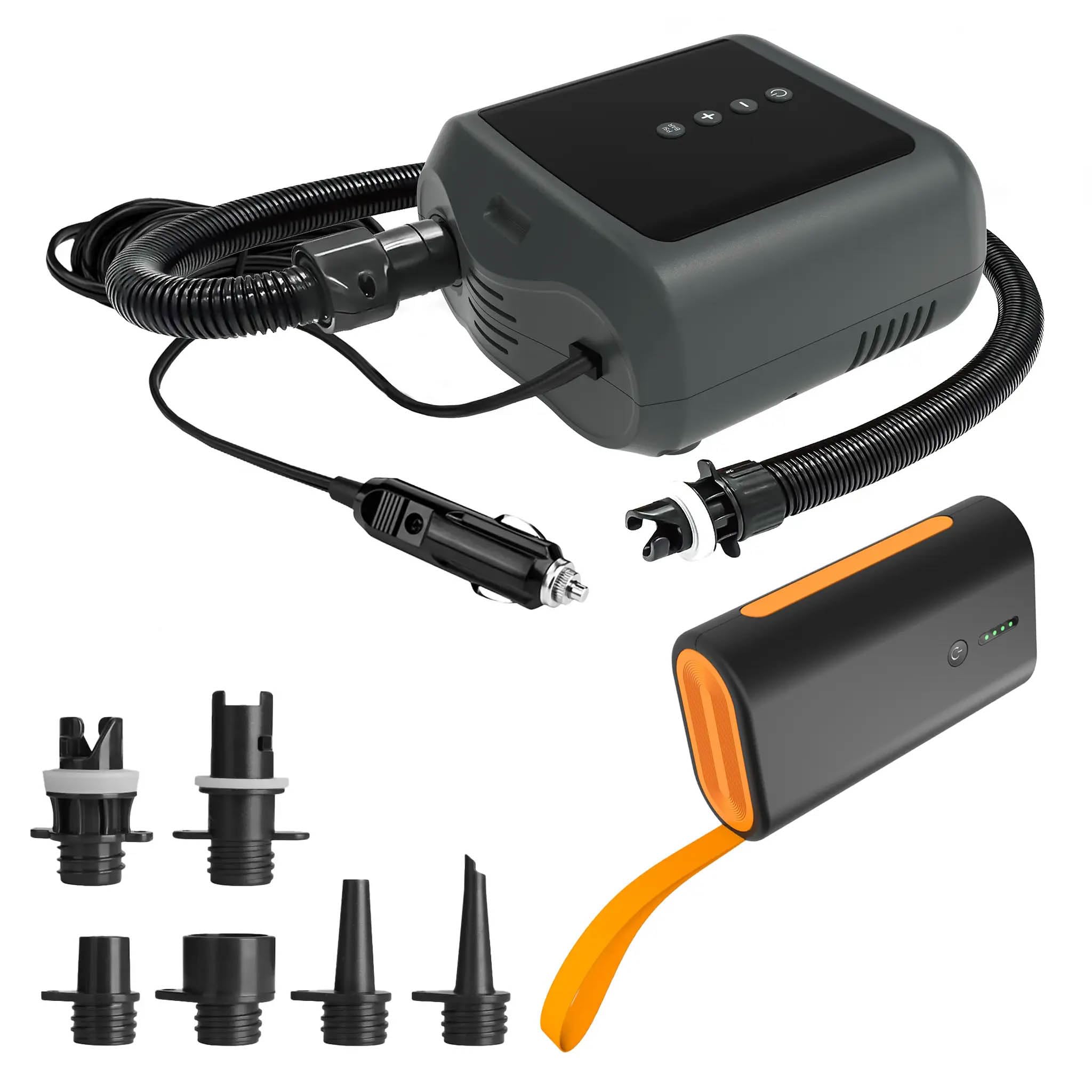 PBG elektryczna pompa SUP – 12 V i akumulatorowa, z wyświetlaczem LCD, do 20 psi – warianty z powerbankiem – do płyt SUP, łodzi, kajaków i na kemping