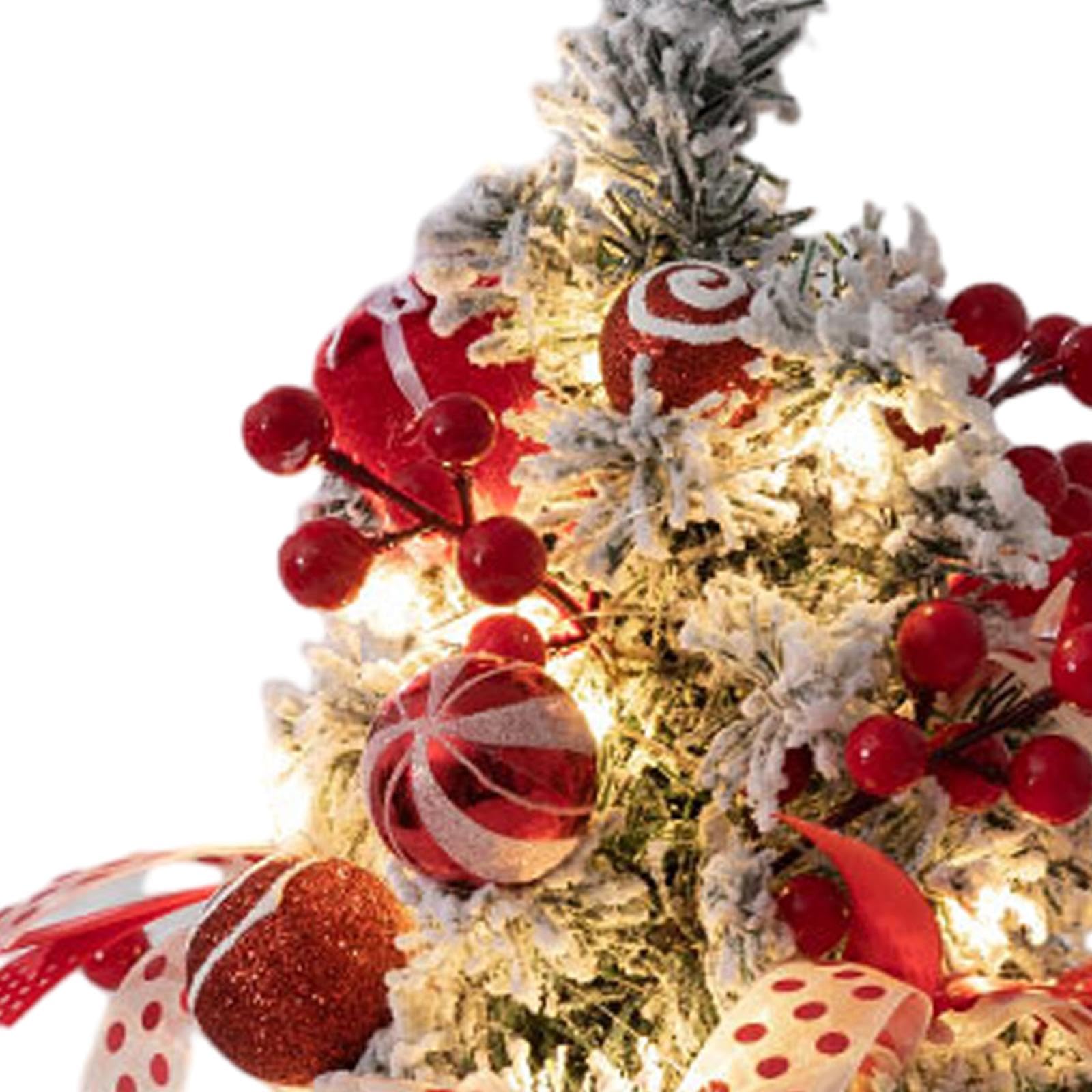 Oshhni Mini-Weihnachtsbaum mit LED-Lichtern, Tisch-Weihnachtsbaumschmuck für Zuhause, Büro, Zuhause, Küche, Esstisch-Dekoration, rot und weiß 30cm