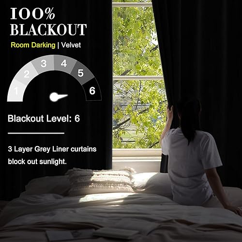Miniatura 2 de Cortinas opacas para dormitorio, térmicas para oscurecer la habitación, paneles de cortina de terciopelo con forro gris, cortinas de privacidad con