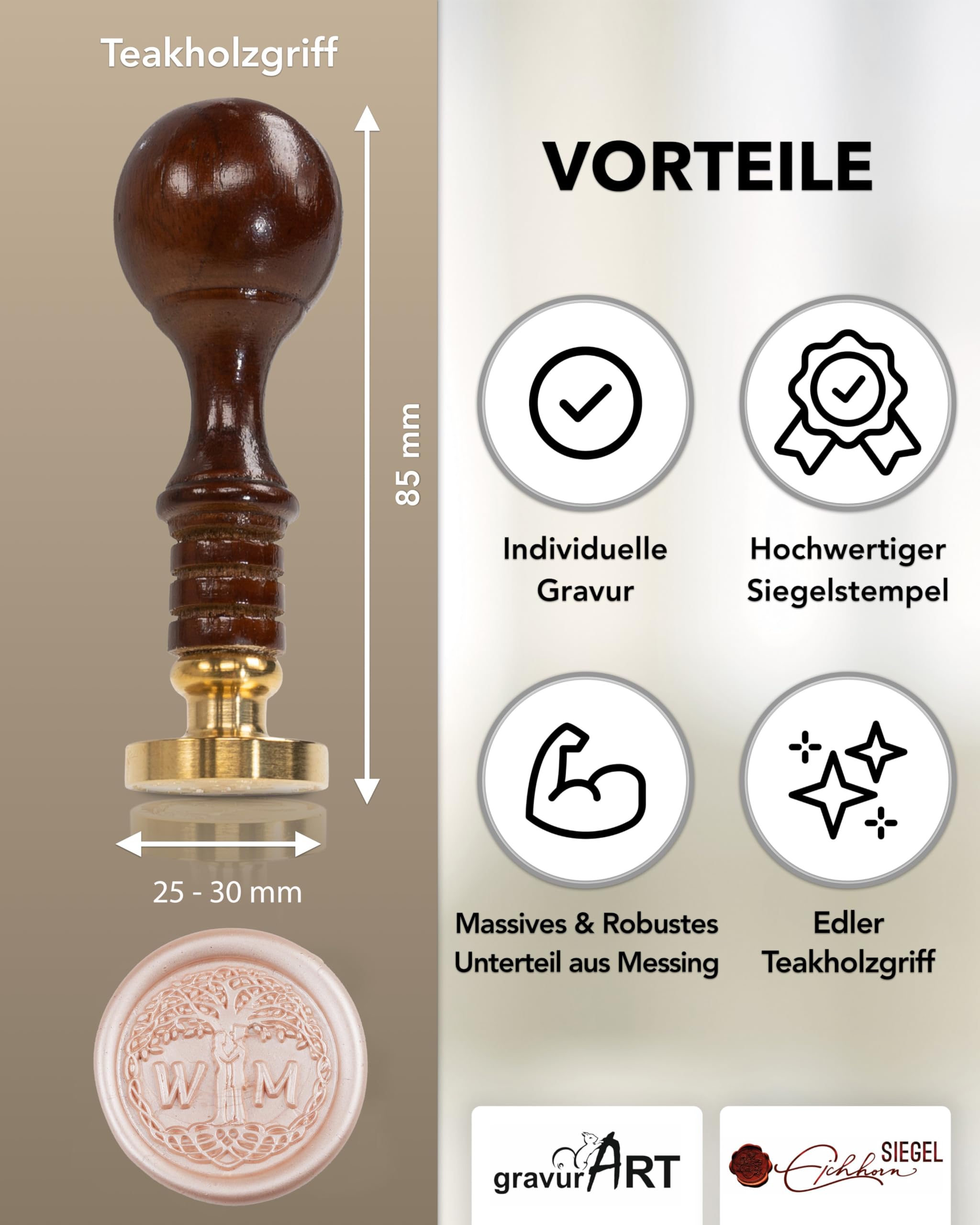 Siegel-Stempel Initialen 2 Buchstaben + Tree of Life - Personalisierter Siegelstempel für Wachssiegel im einzigartigen Design