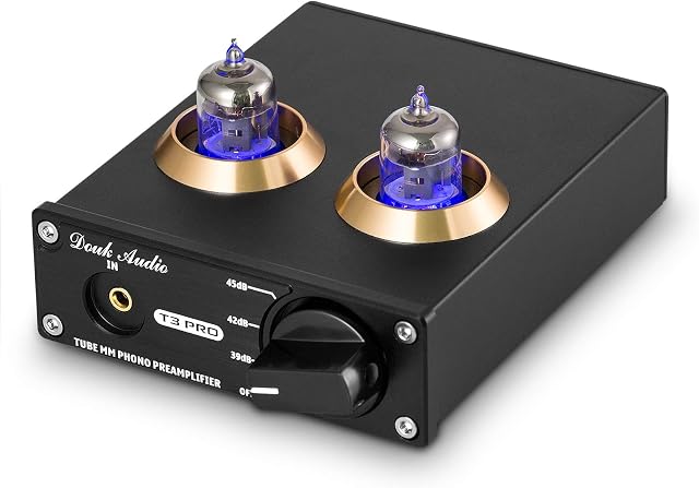 Douk Audio T3 PRO Tube Phono Preamp for Turntable, MM Phonograph Preamplifier, Mini Valve Stereo Preamplifier for Record Player