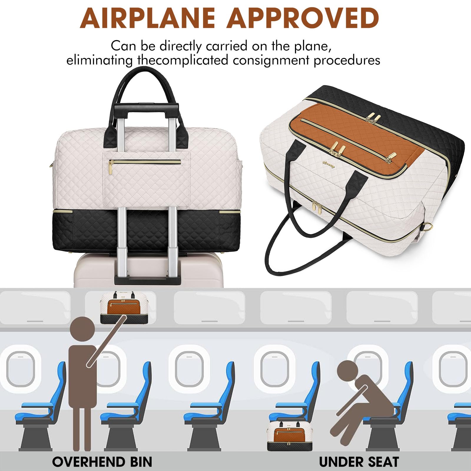 Travel Duffle Bag Weekender for Women - Carry-On Overnight Bag Personal Item Bag with Shoe Compartment & Wet Pocket Large Weekend Tote Bags with Toiletry Bag Hospital Bags for Labor and Delivery view 5