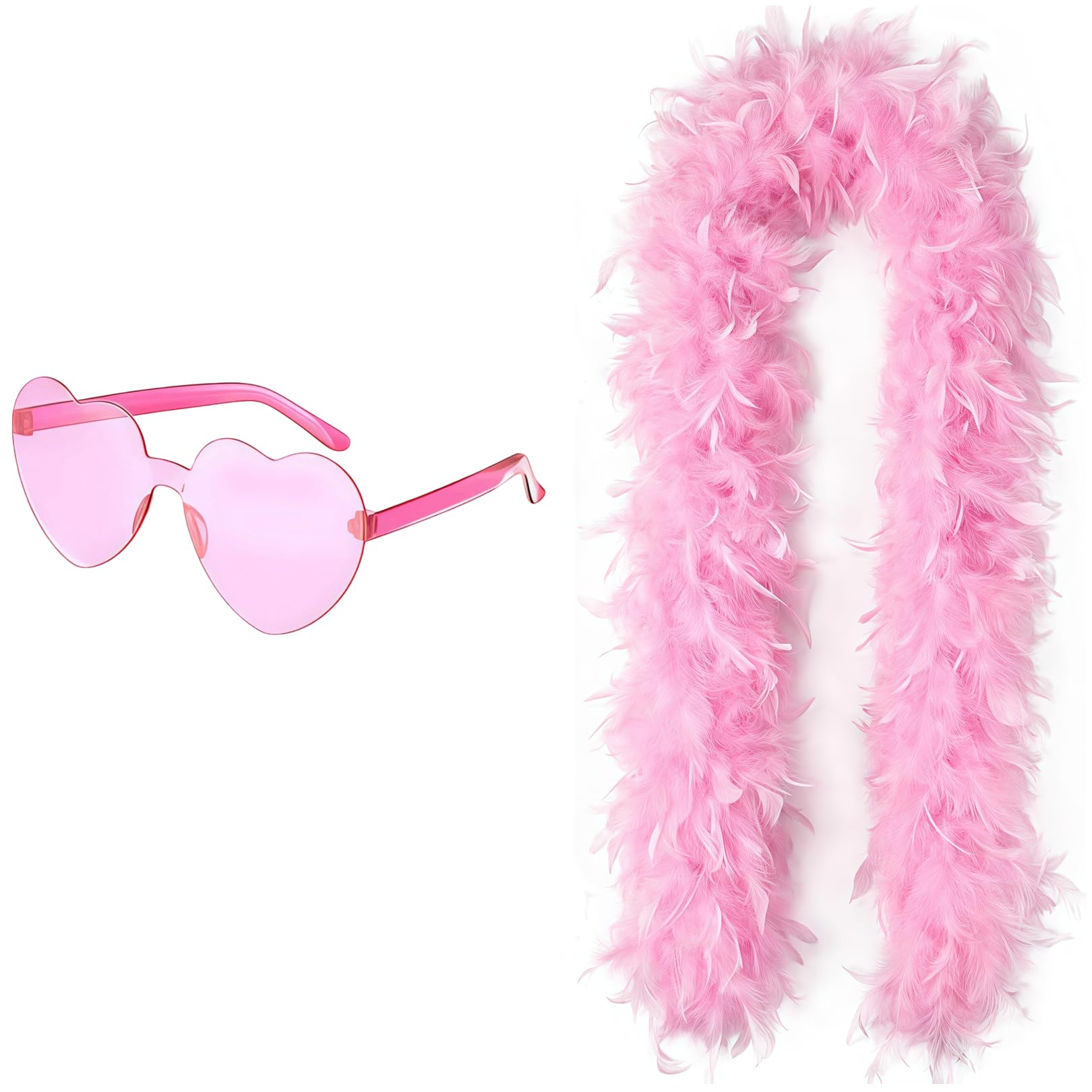 Piiannm Pink Feather Boa with Heart Sunglasses for Dancing Wedding Festival Decoration
