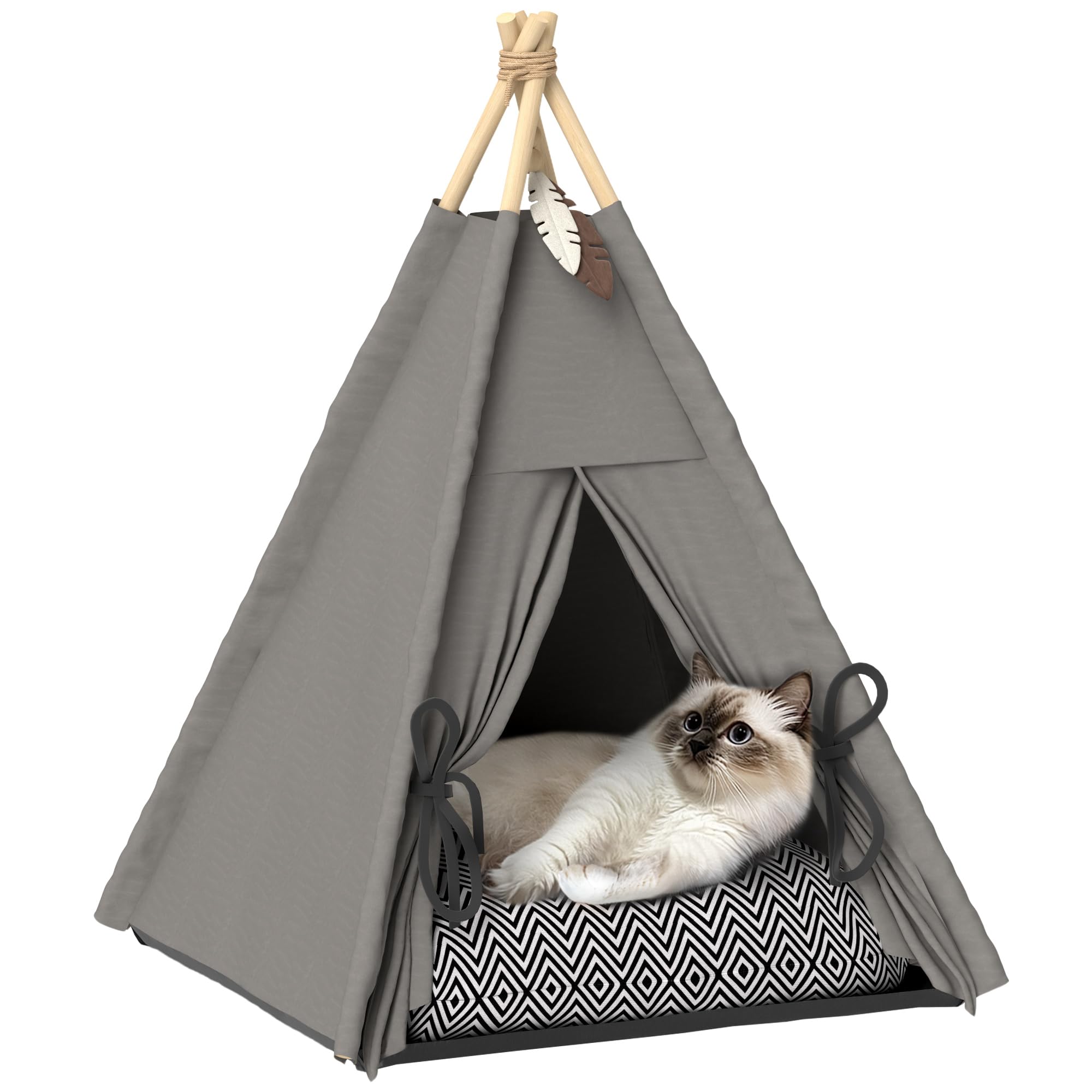 PawHut Tipi Zelt für Haustiere | Waschbares Kissen, Katzenhaus mit rutschfestem Boden