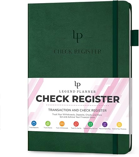 Legend Planner Libro de registro de cheques - Libro contable para pequeñas empresas y uso personal - Registro de chequera para rastrear