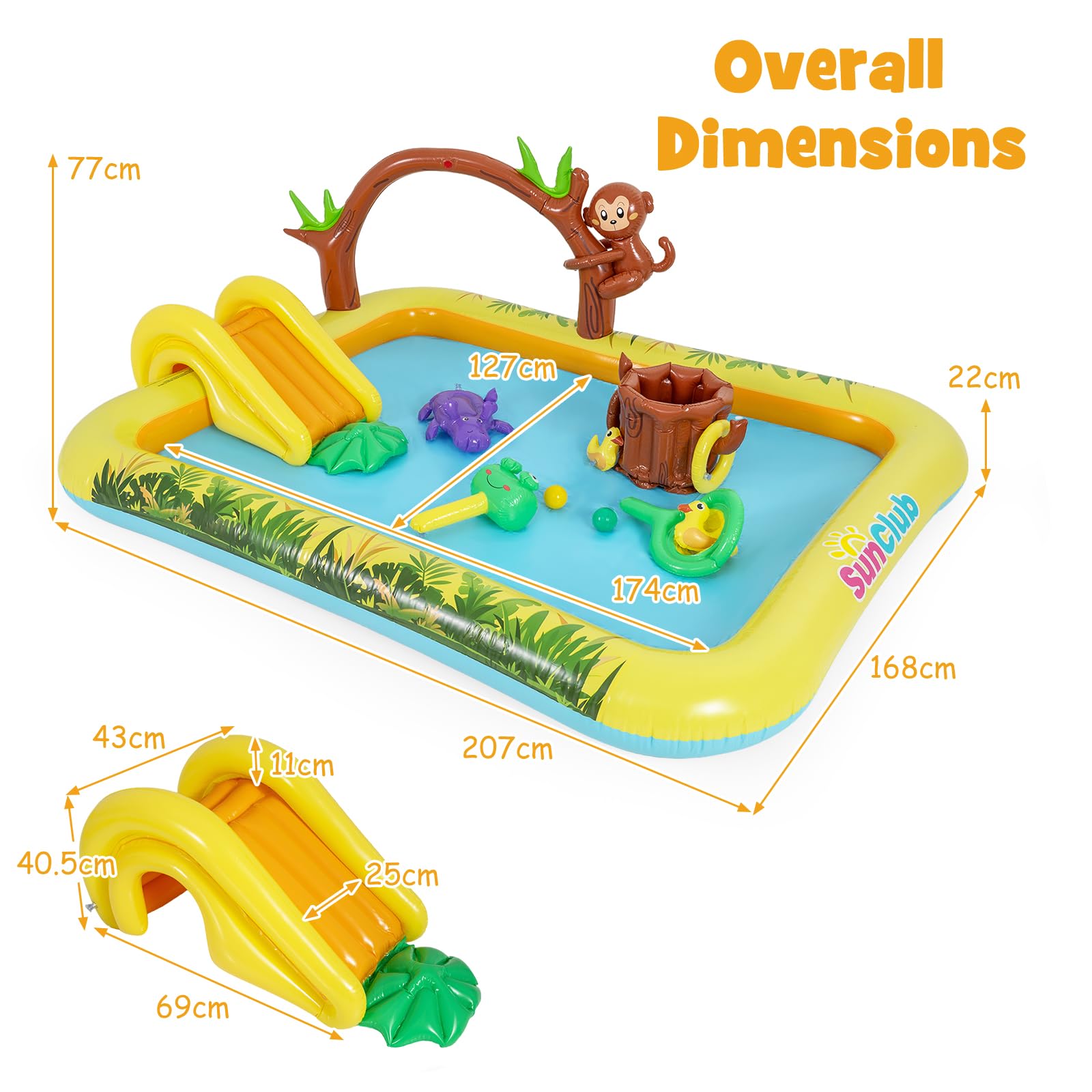 HOMASIS Piscine Enfant Gonflable avec Toboggan Requin et Jet d'eau, Aire de Jeux Aquatique Gonflable, Pataugeoire Bébé pour 2-6 Ans (207x168x77cm)