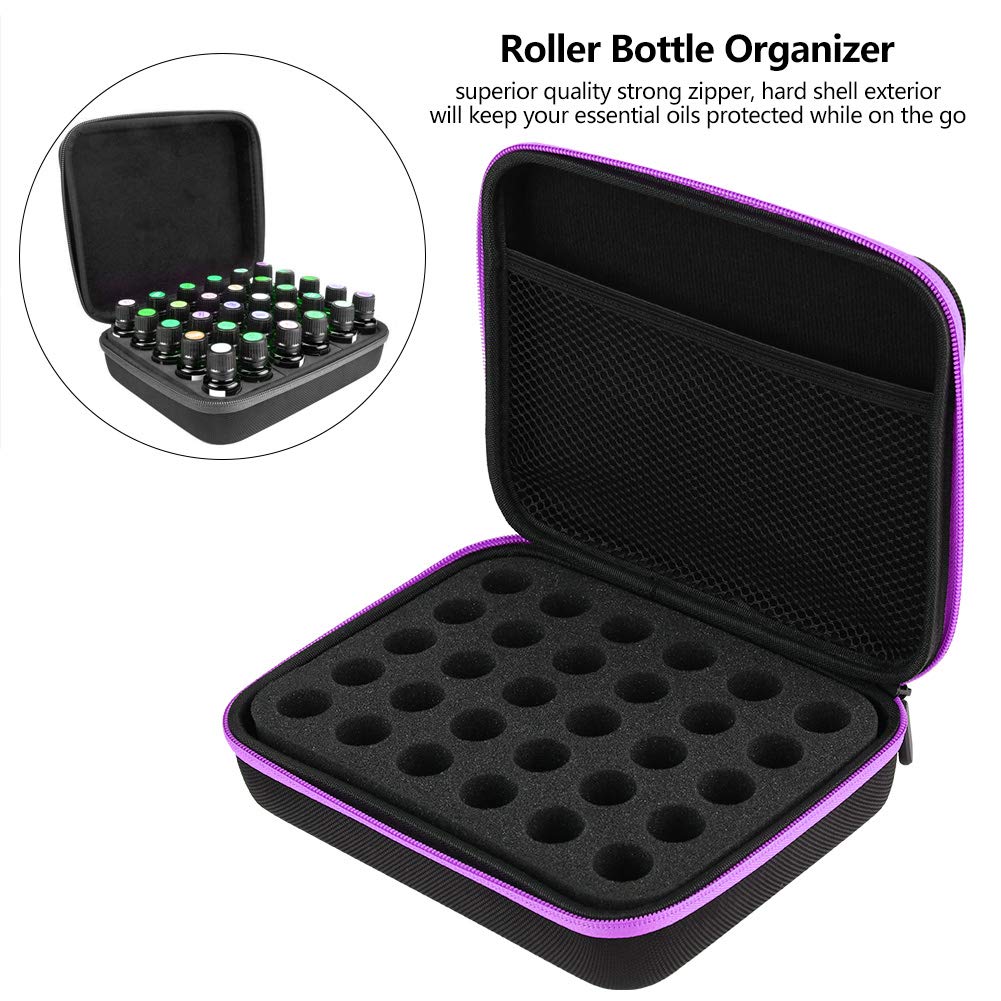 Essential Oils Carrying Case Hard Shell Storage Organizer for 5ml 10ml 15ml Bottles Travel Home Use Premium EVA Leather Material Black Blue Purple Orange (Violet)