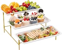 Lifewit 3 szintes tortaállvány összecsukható sárga fém polccal, 36x17 cm tálcákkal 1