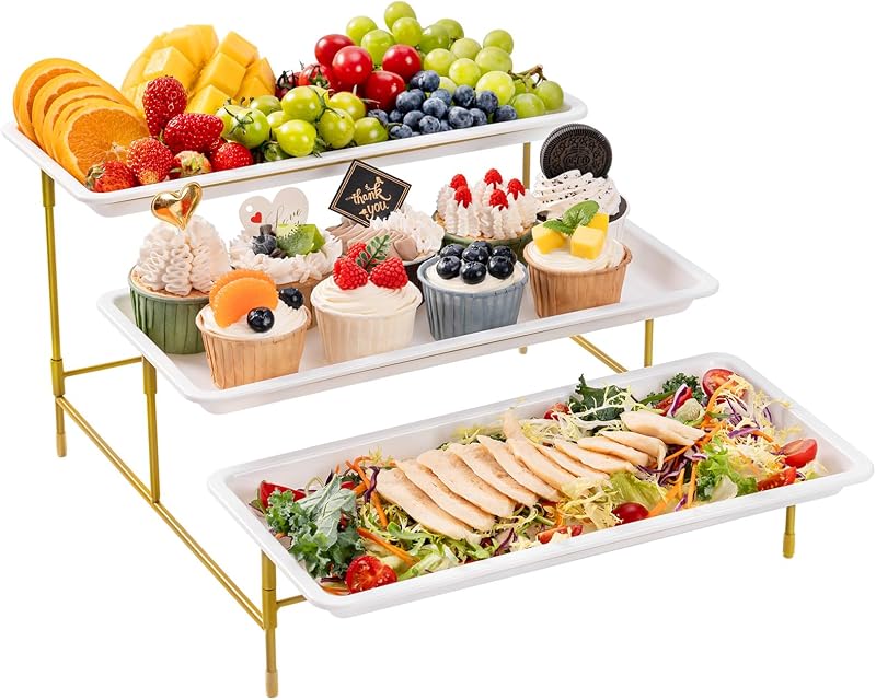 Lifewit 3 szintes tortaállvány összecsukható sárga fém polccal, 36x17 cm tálcákkal