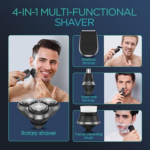 Miniatura 6 de VOYOR Maquinilla de afeitar eléctrica para hombre, afeitadora inalámbrica para afeitado con patillas facial, nariz, oído, pelo recargable, húmedo,