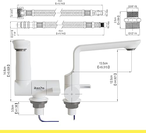 Miniatura 2 de Bazpo Grifo de agua de 12 V con microinterruptor  Grifo de cocina RV de latón macizo (5 bares)  Grifo eléctrico de agua de 12 voltios con