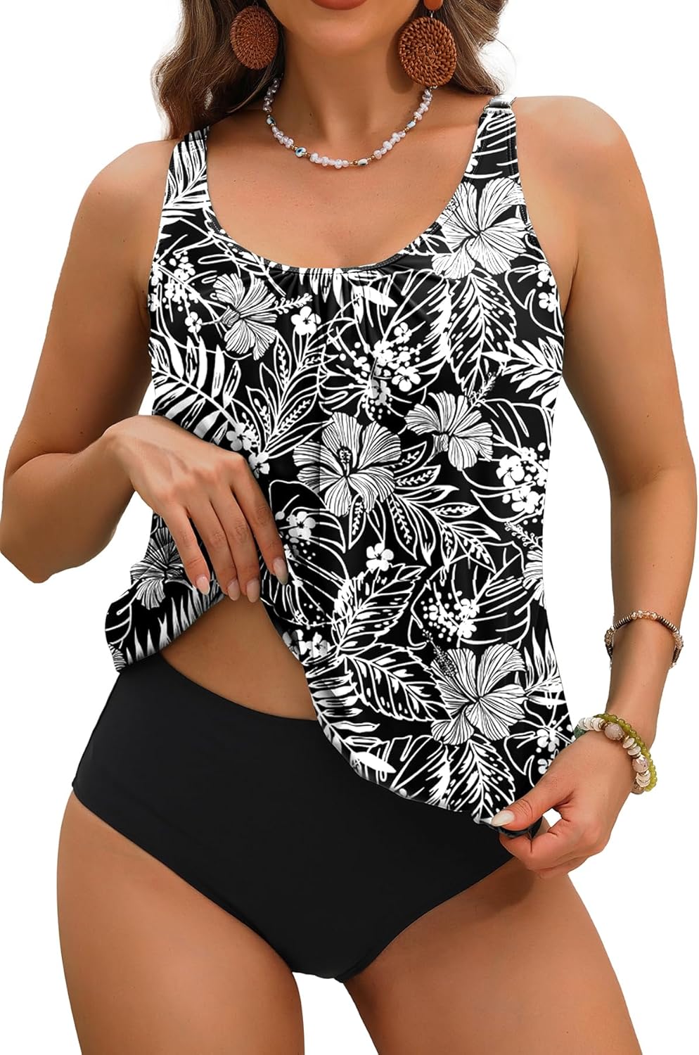 Yonique Two Piece Tankini Swimsuits for Women Blouson Bathing Suits Modest Swimwear