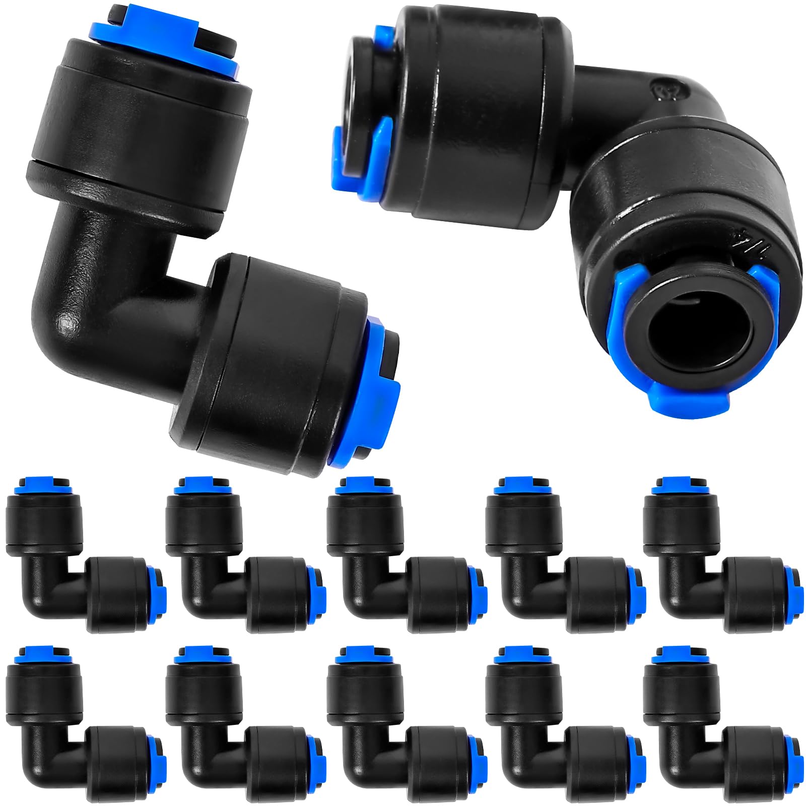 Photo 1 of 10 Pack 1/4" Universal 90 Degree Elbow Fitting, Quick Connect Universal Drip Irrigation Tubing Coupling Valve, Connector Locking Fitting for Sprinkler or Drip Irrigation System Parts & Connectors