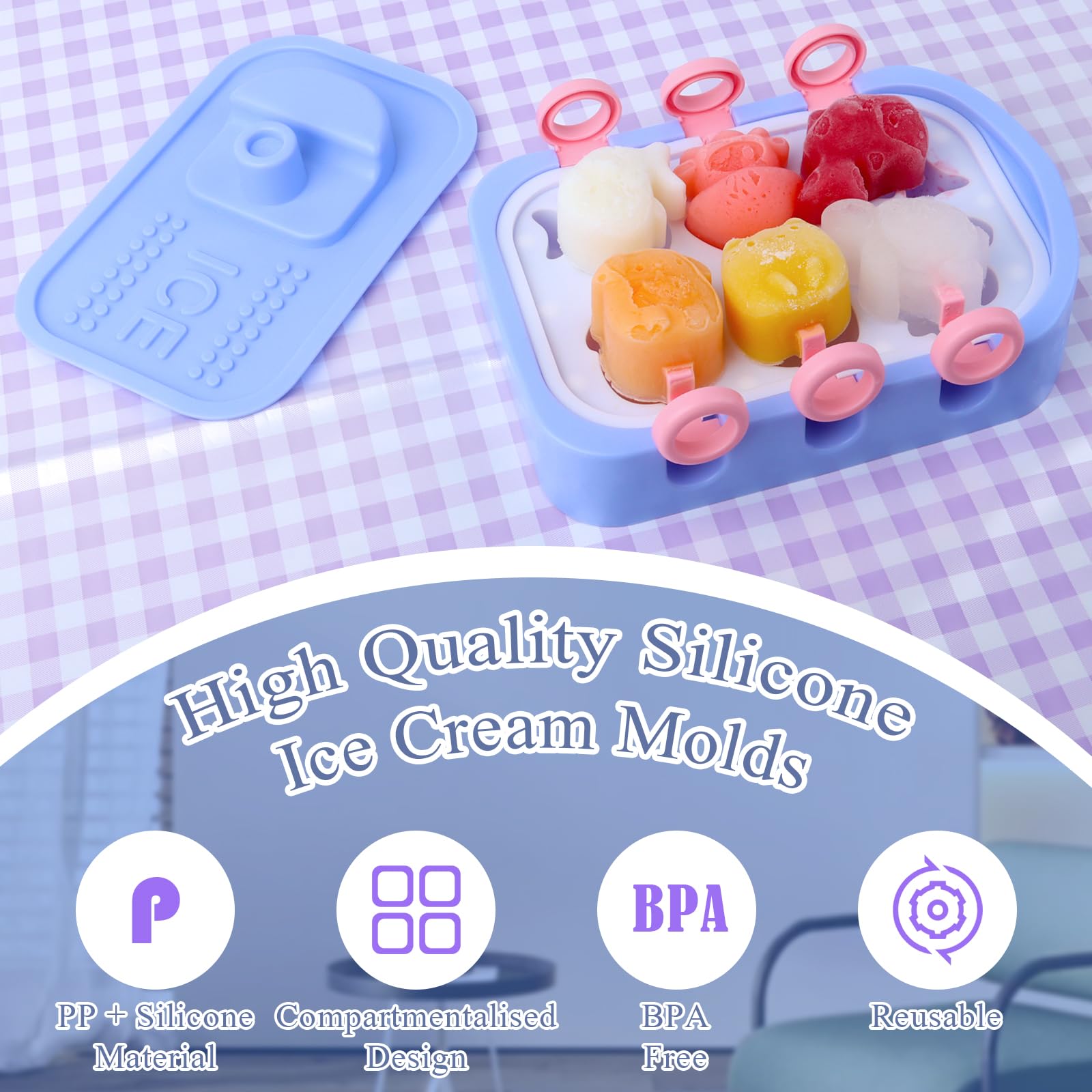 Stampini Ghiaccioli In Silicone Animali - 6 Pezzi Con Bastoncini - Foto 8