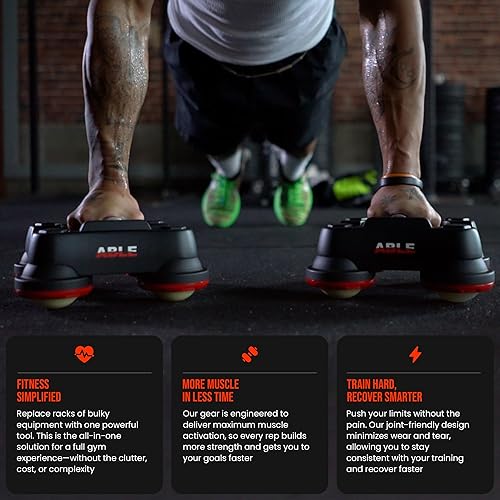 Miniatura 7 de Sistema de fitness patentado ABLE - Rueda de rodillo abdominal, barras de flexión, deslizadores de núcleo y equipo de entrenamiento de pecho (se