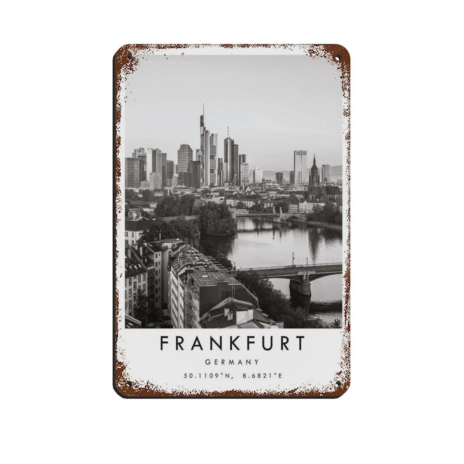 Frankfurt Travel, Germany Poster Retro Poster Metal Tin Sign Chic Art Retro Iron Painting Bar People Cave Cafe Family Garage Poster Wall Decoration 8x12inch(20x30cm)