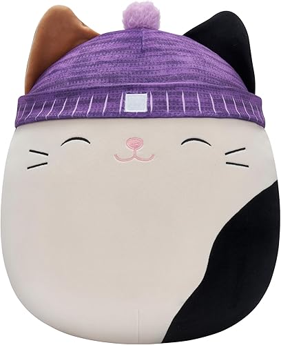 Squishmallows Gato original de 14 pulgadas Cam Calicó con boina morado - Peluche oficial de Jazwares grande y ultrasuave