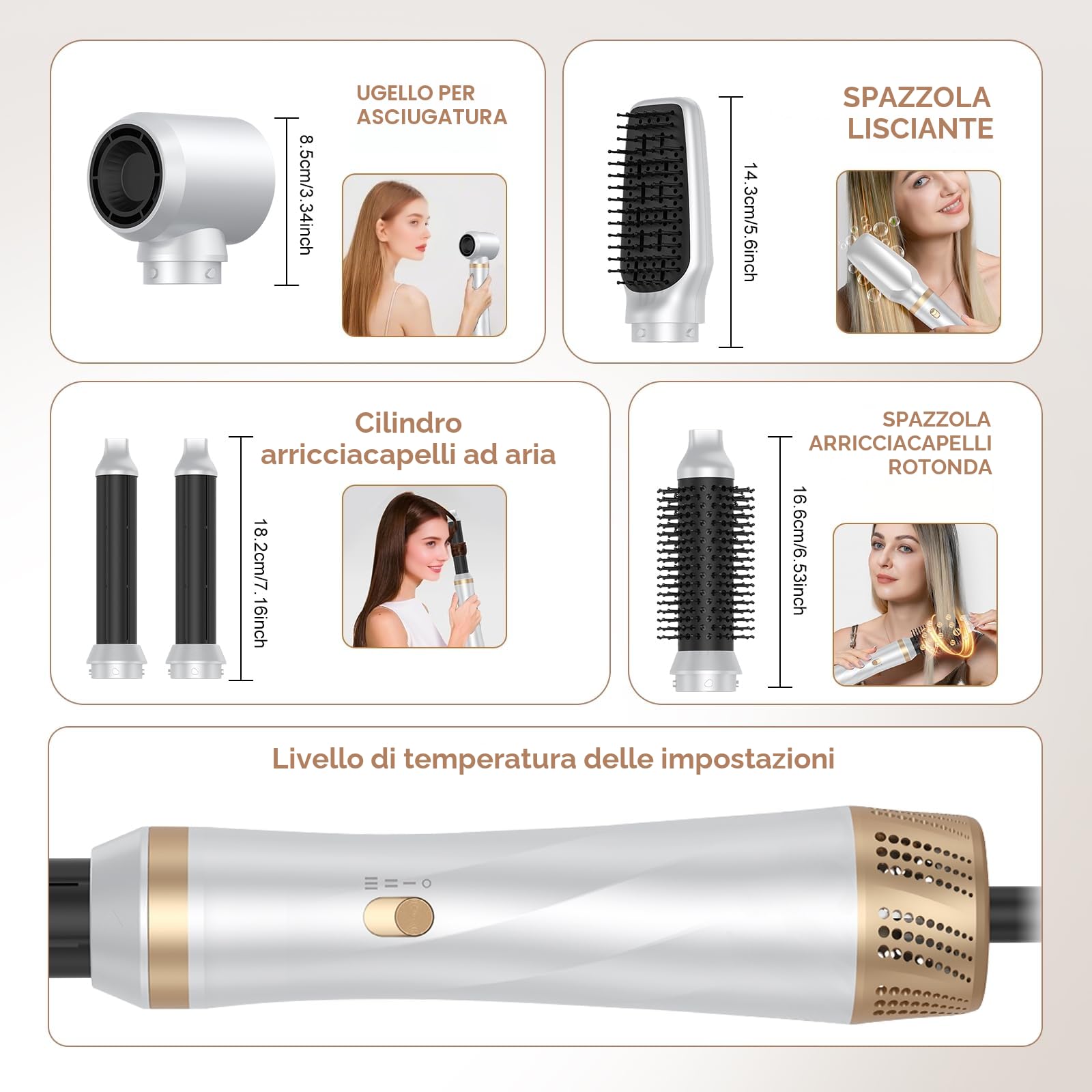 Souvik Spazzola Asciugacapelli Multifunzione, Spazzola ad Aria Calda, Automatico Arricciacapelli, Piastra per Capelli, Asciugacapelli Ionico, Per Asciugare, Volumizzante, Capelli Ricci, Bianco