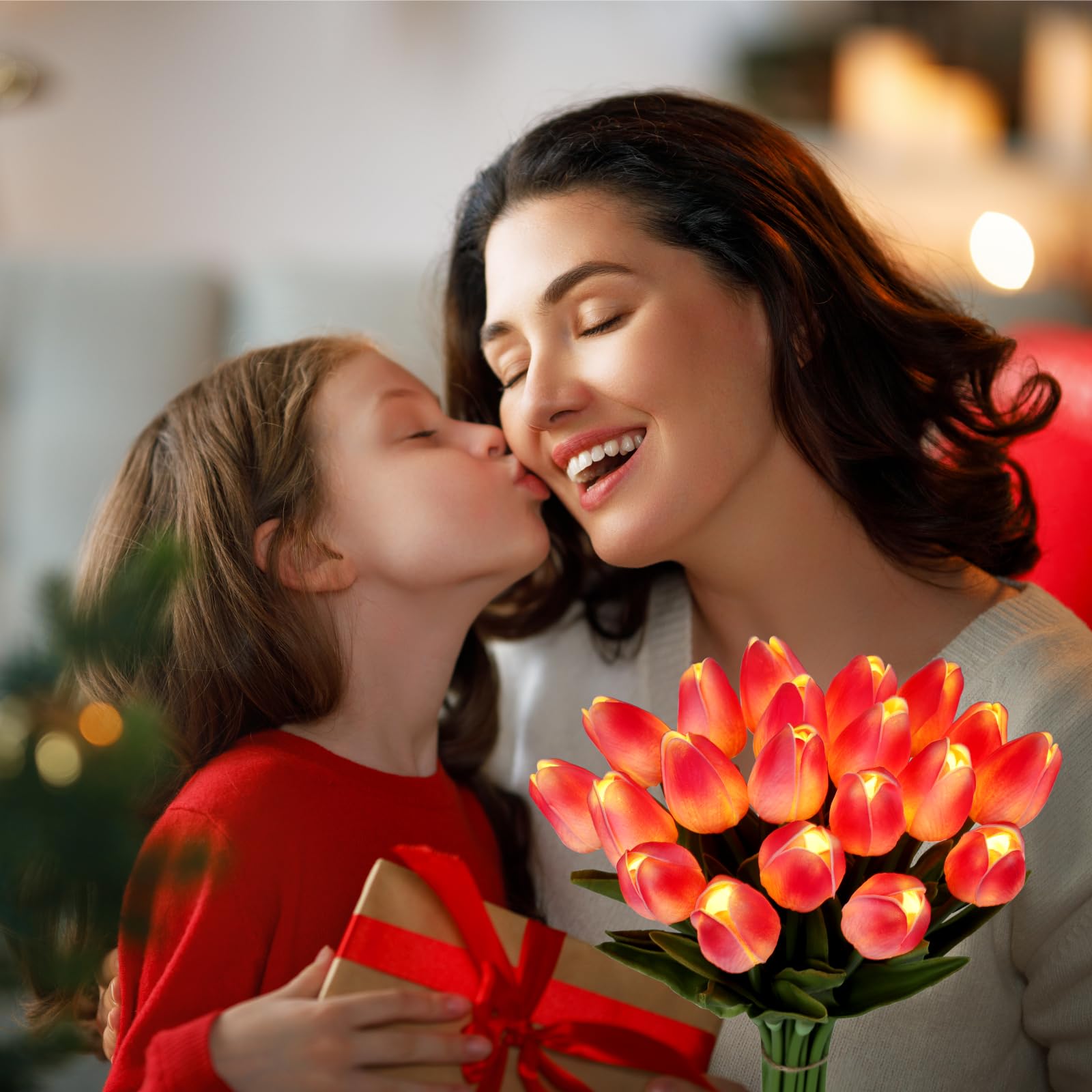 HOMESEASONS 20 Stück Tulpenstrauß-Lampen, künstliche Blumen, Nachtlicht, fühlt sich echt an, Tulpen-Nachtlampe, LED-Blumenlicht für Zuhause, Küche, Dekoration (Hot Pink)