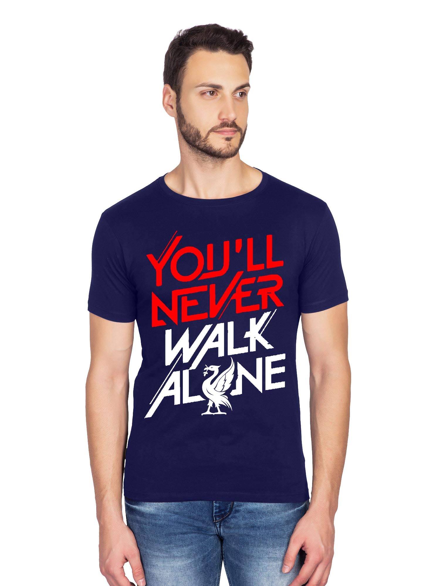 bluehaaat You'll Never Walk Alone Motivation Quote Graphics Printed Cotton Tshirt for Men