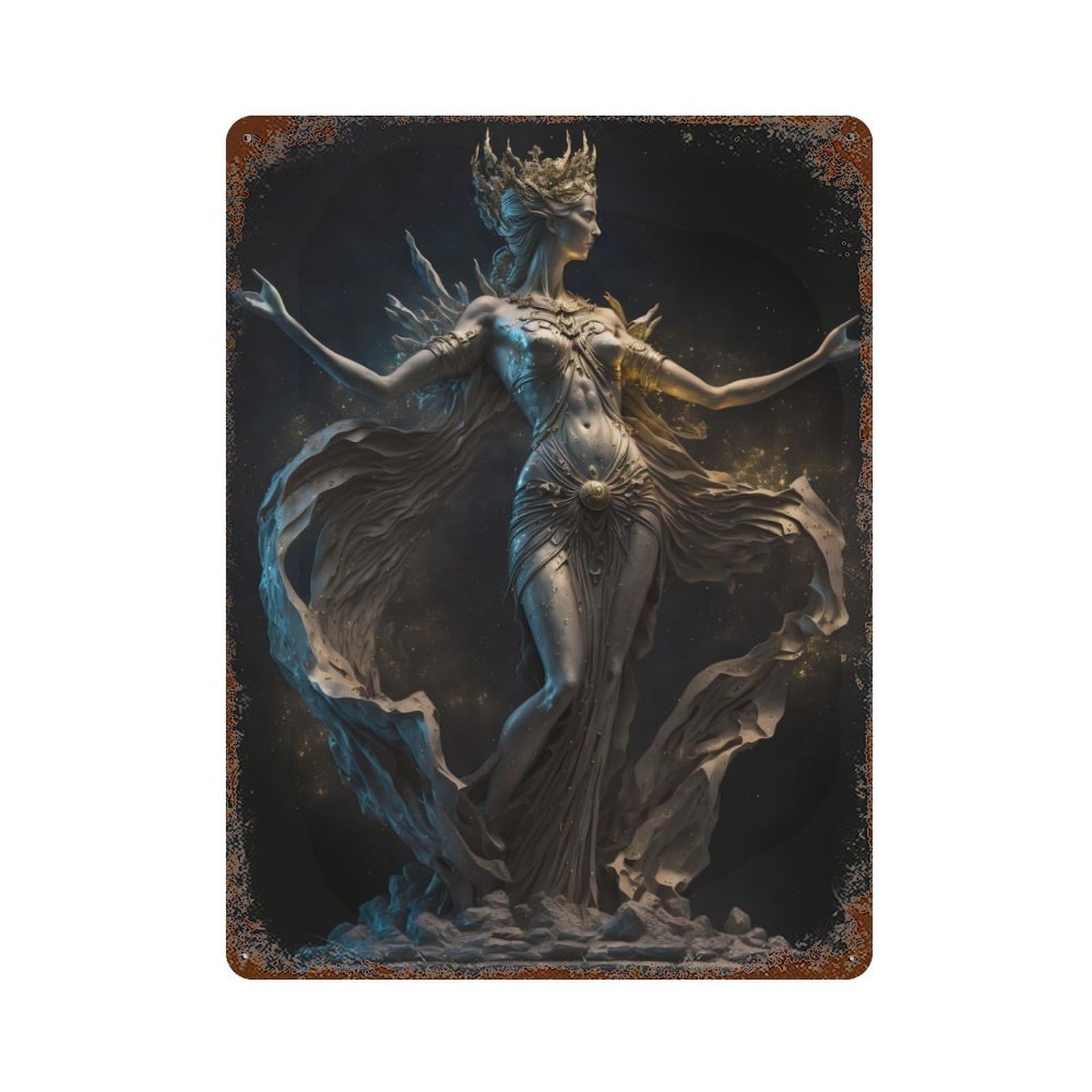 Aphrodite Beauty Goddess 15.7"x11.8" Aged Metal Wall Plaque, Retro Wall Decor for Farmhouse, Kitchen And Entryway Decor