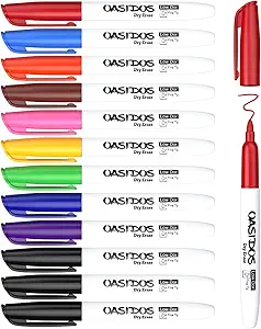 Fine Tip Dry Erase Markers - 12 Pack Fine Point Thin Assorted Colors Whiteboard Bulk, Low Odor Dry Erase Markers for Office Classroom School White Board - 10 Colors