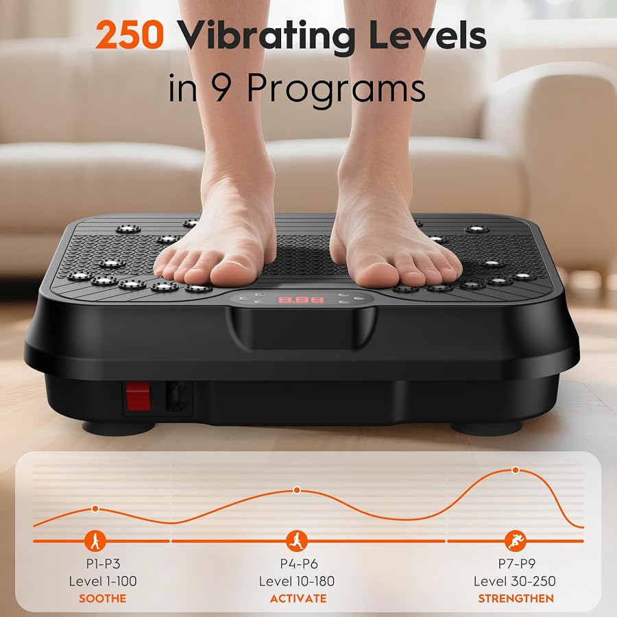 Vibration Plate Exercise Machine for Lymphatic Drainage, Stand Shake Plate | 9 Programs 250 Speed Levels Vibrating Plate with Magnetic Massage, Vibration Pad for Whole Body Fat Burning, Home Gym Workout, image 4