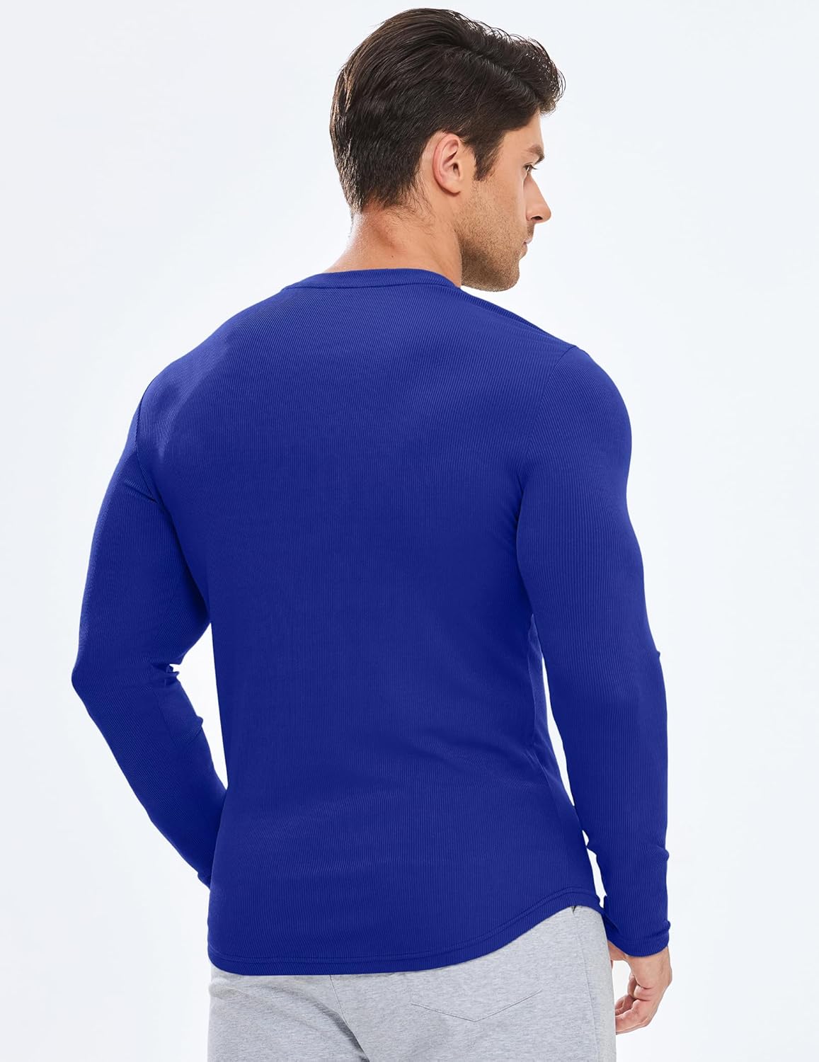 JMIERR Mens Fall Crewneck Shirt Long Sleeve Anti-Wrinkle Casual Muscle T Shirts Longline Ribbed Shirts - Image 3