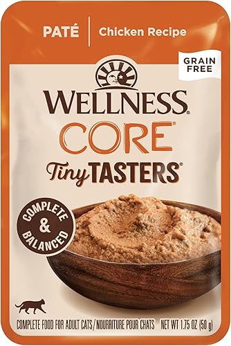 Miniatura 13 de Wellness CORE Tiny Tasters - Alimento húmedo para gatos adultos, natural, rico en proteínas, sin granos, receta de atún y salmón, 1.75 onzas