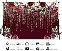 Vista 3 de Fondo floral burdeos de 7 x 5 pies con purpurina dorada (sin purpurina real), decoración de fiesta de cumpleaños, flores rojas, decoración