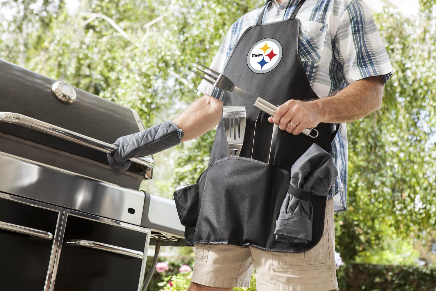 Picnic Time NFL Barbacoa Delantal Bolso Pro, Pittsburgh Steelers