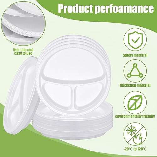 Miniatura 2 de Umigy 100 platos de plástico divididos de 10 pulgadas, 3 compartimentos a granel, coloridos platos desechables resistentes para el día de San