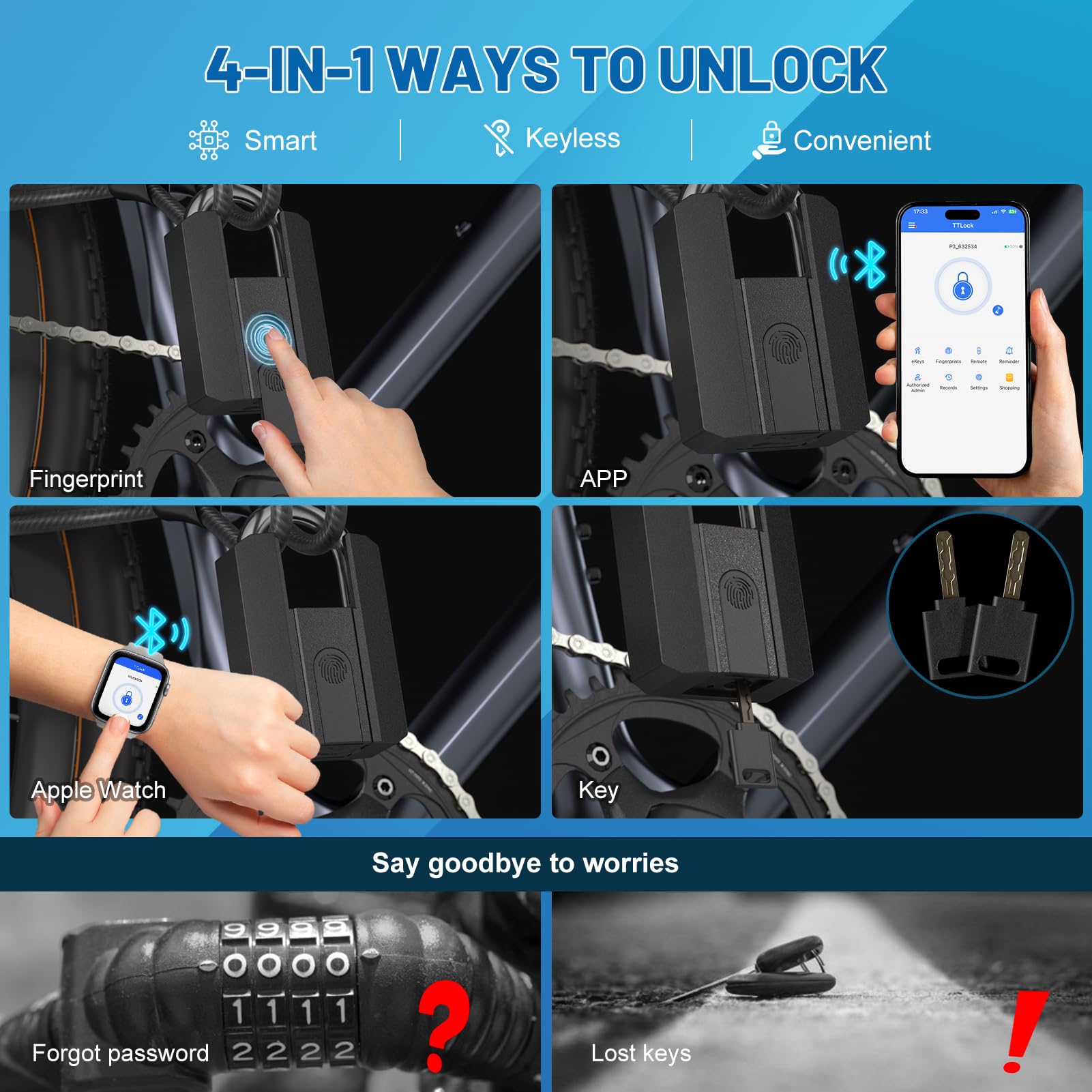 APECYC Cerradura en U para bicicleta con huellas dactilares