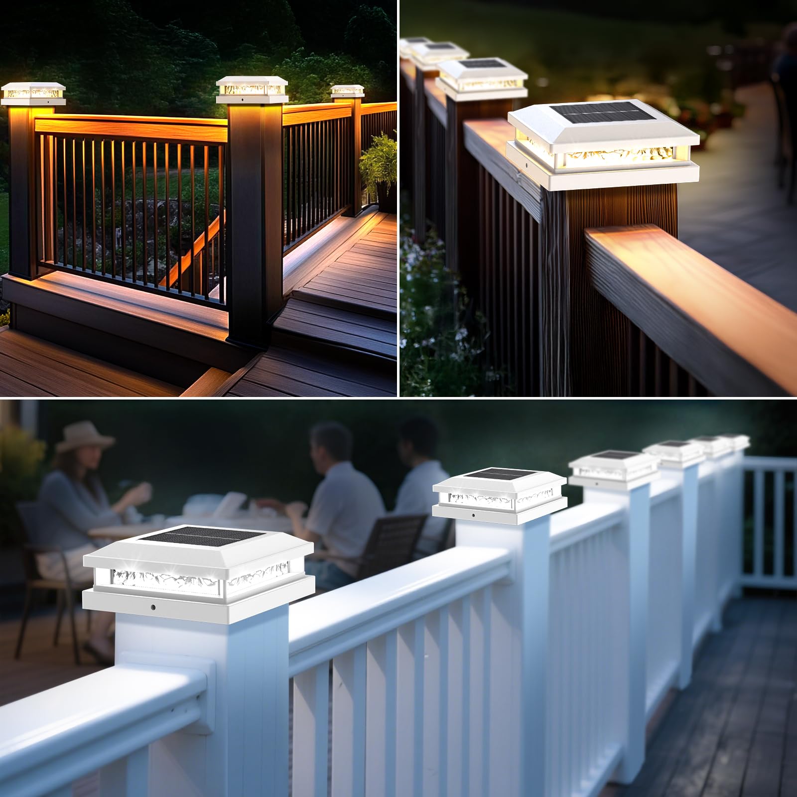 Bosceos Luci solari per esterni, confezione da 16 pezzi, 2 modalità di illuminazione, 16 LED, luci solari per pali in vinile da 4 x 4, 4,5 x 4,5, 5 x 5, 5 x 5, impermeabile, luce per recinzione, ad