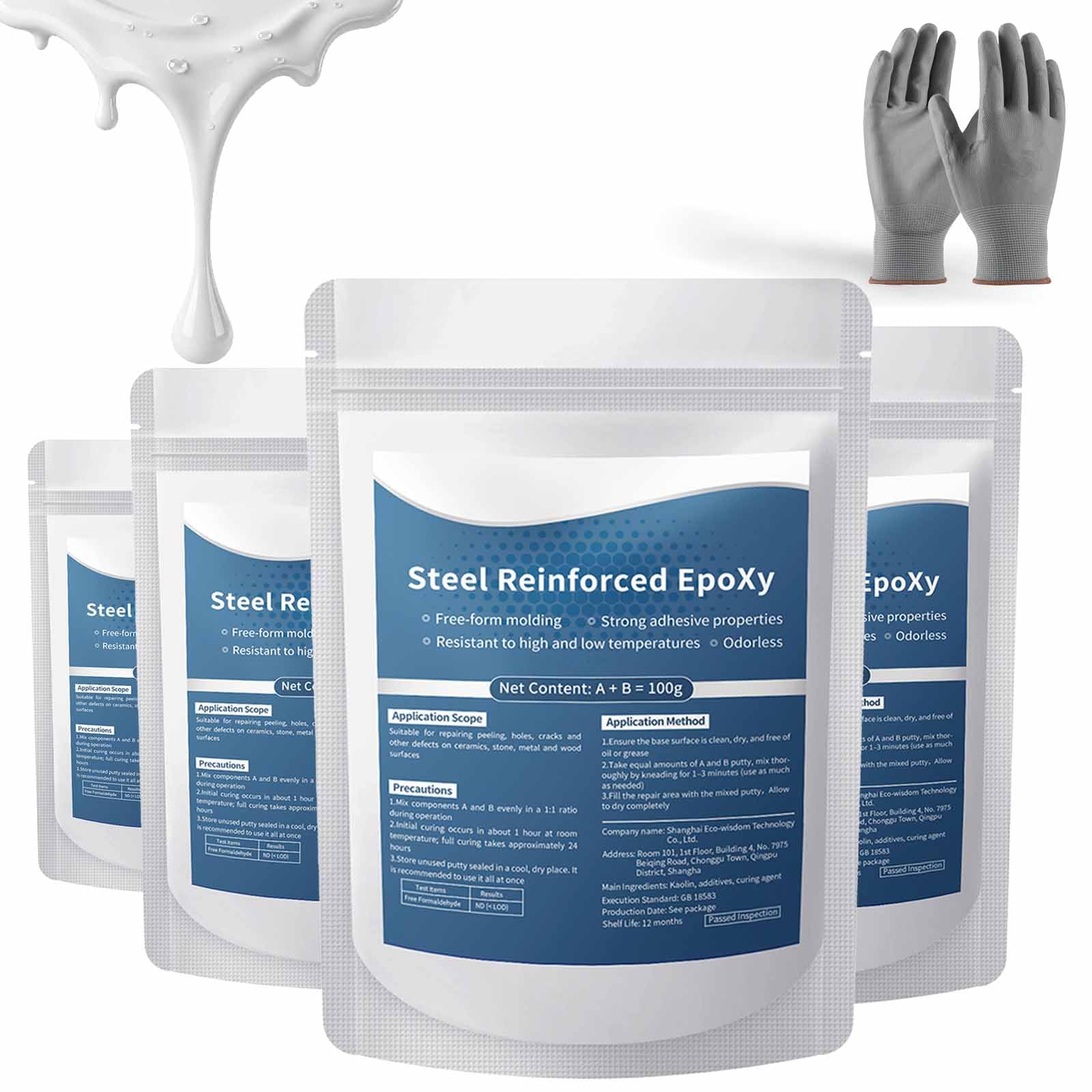 Strong Clay Iron Adhesive, Mouldable Two-Component Repair Paste for Sealing Gaps, Patching Broken Edges and Fixing Household Surfaces on Metal, Wood, Tile, Stone, Ceramic, Plastic and PVC (4pcs)
