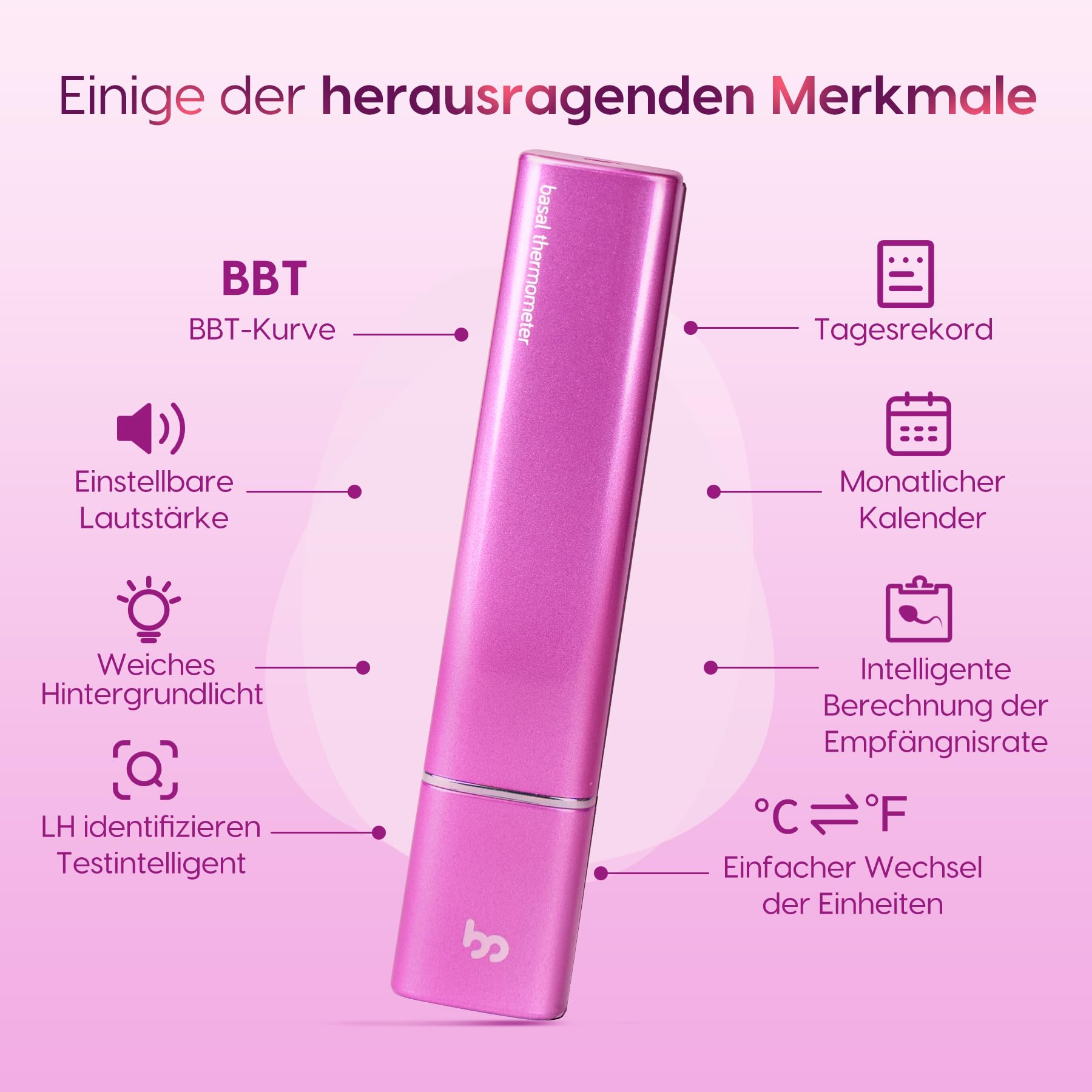 Thermomètre basal pour enfant - Thermomètre de fertilité pour le suivi de la fertilité et de l'ovulation (rose)