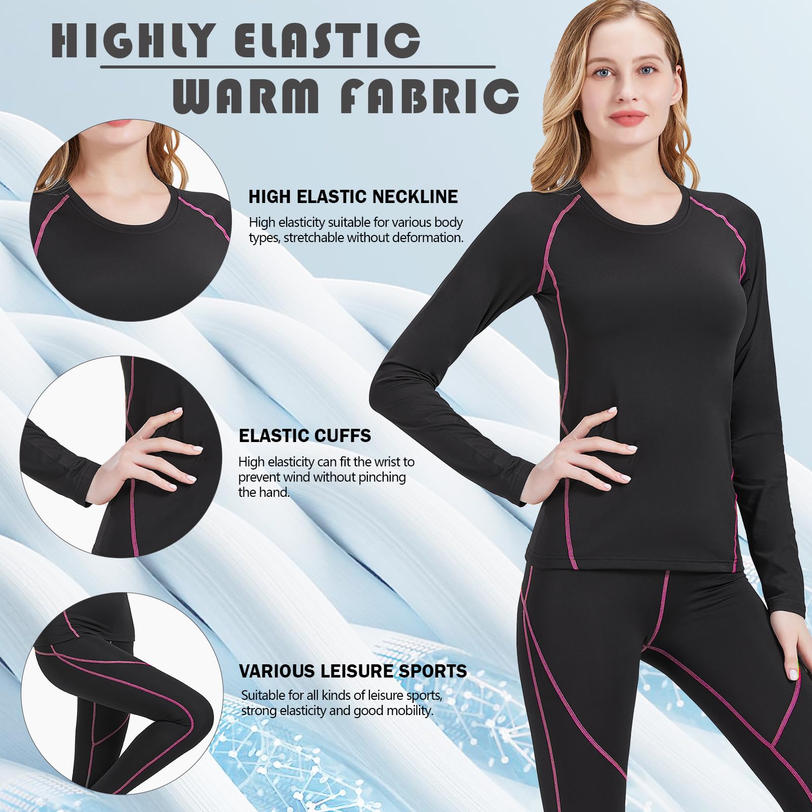 Acfoda Conjunto de Ropa Interior Termica Mujer Invierno para Esquí Running Ciclismo Fitness, Gr.36-44