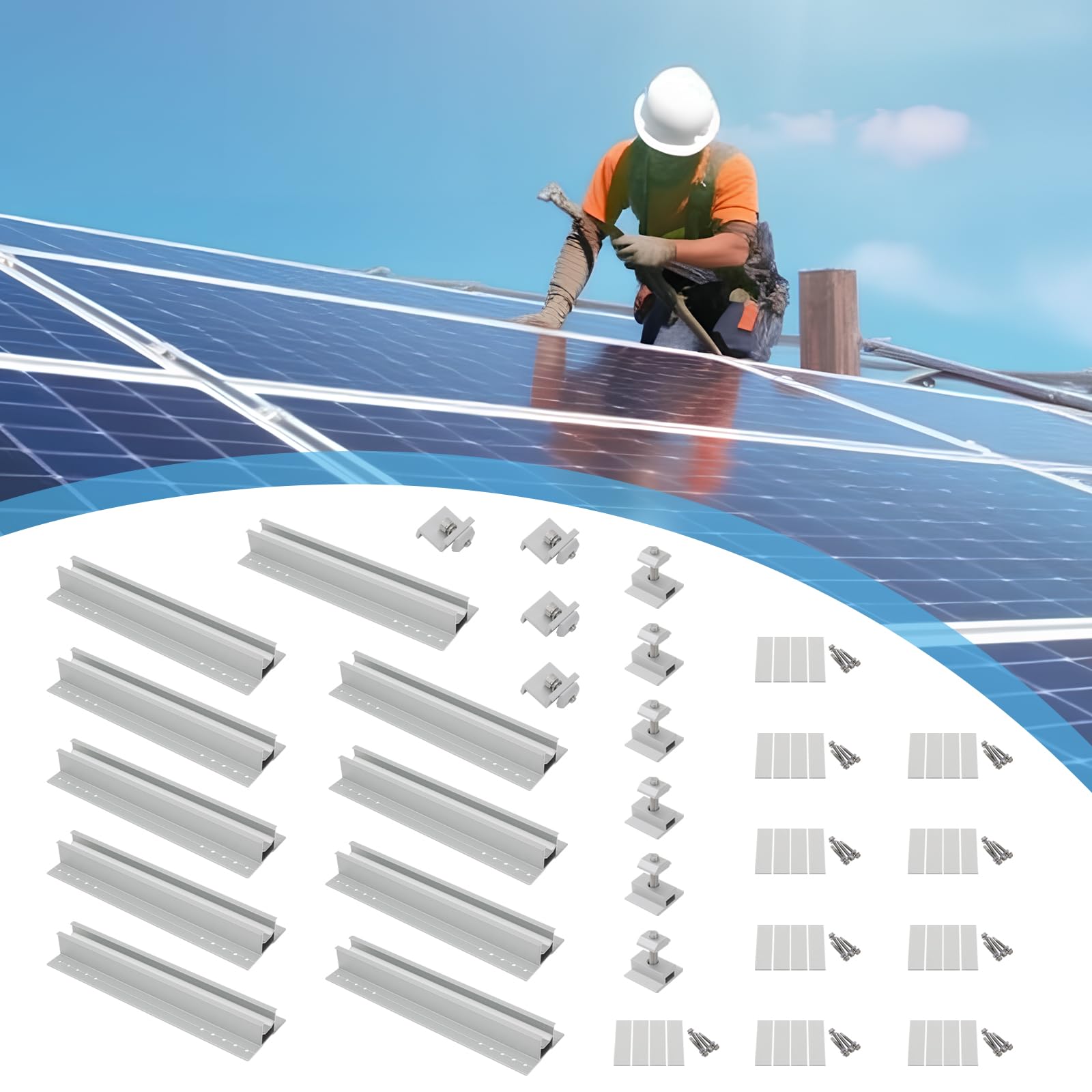 10 binari per pannello solare, set di supporti per pannello solare, supporto regolabile, pannello solare in alluminio, lamiera trapezoidale, tetto piatto PV, sistema di fissaggio fotovoltaico