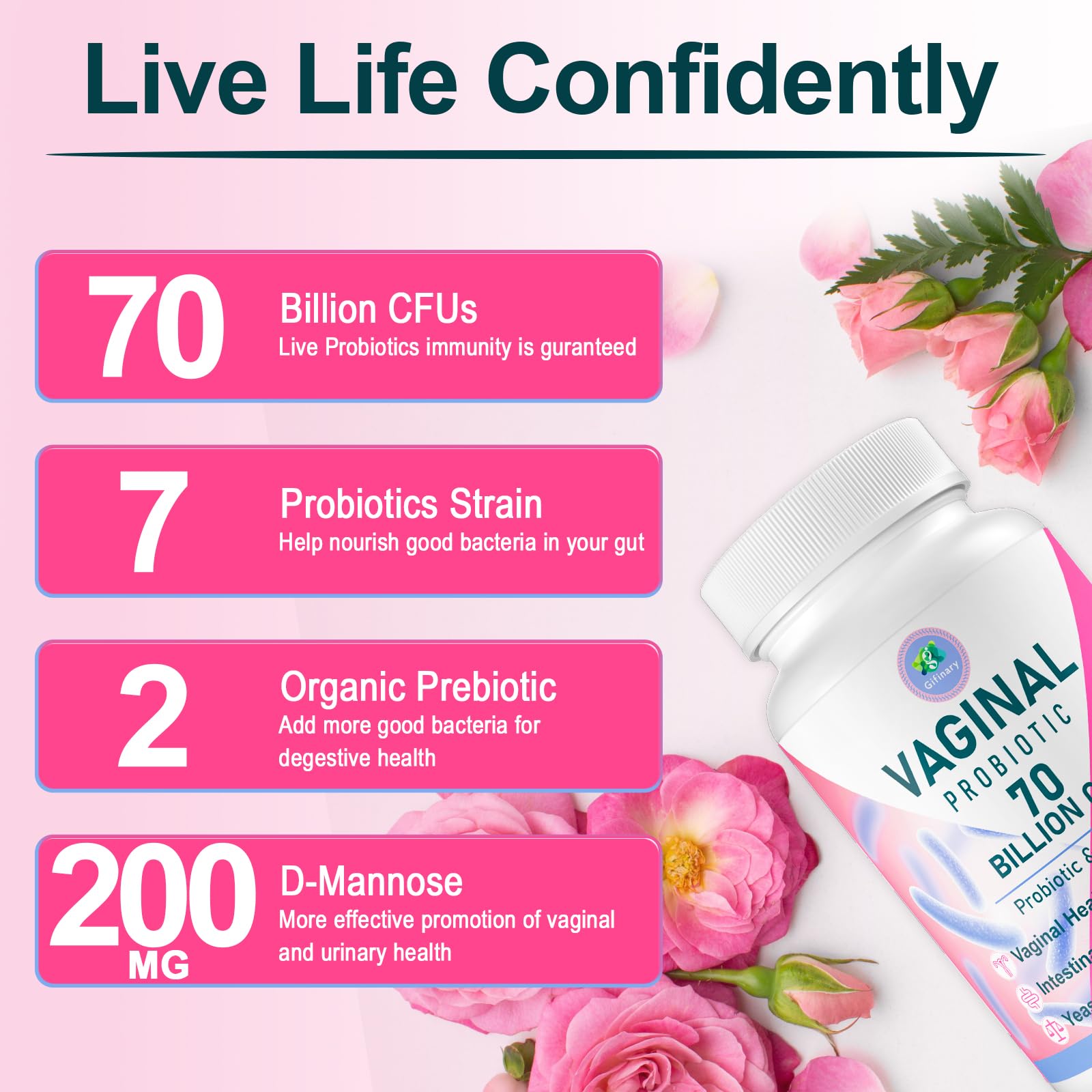 Vaginal Probiotic, 70 Billion CFU, for Odor, Flor & PH Balance, 60 Caps — Amazon image 6