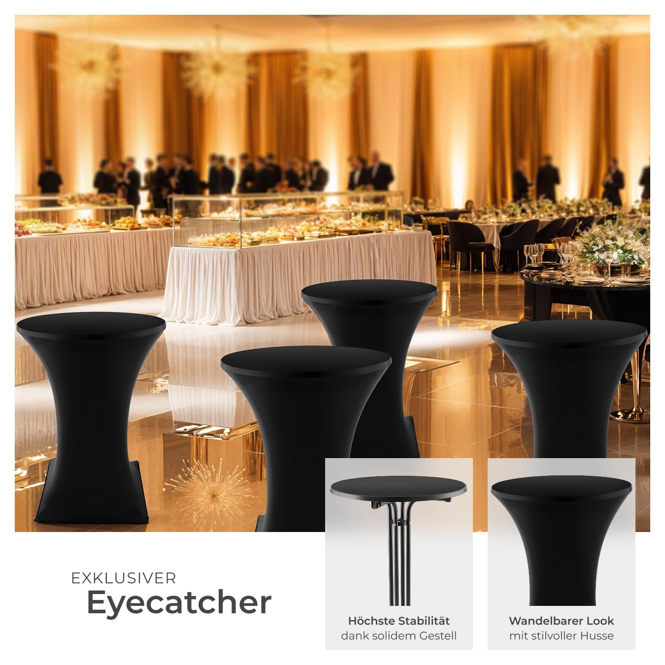 tectake® Gastro Stehtisch klappbar, Bistrotisch mit Husse, Tisch Ø80cm, Stehtisch mit MDF-Tischplatte, Gartentisch klappbar, Klapptisch, rund, Stahlgestell, stabil und robust - schwarz, 1 Stehtisch
