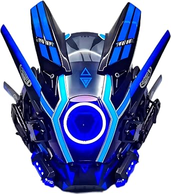 LED Cyber Punk Mask for Adult Men,Halloween Futuristic Mask Accessories Music Festival Decor DJ Party Coolplay Gift