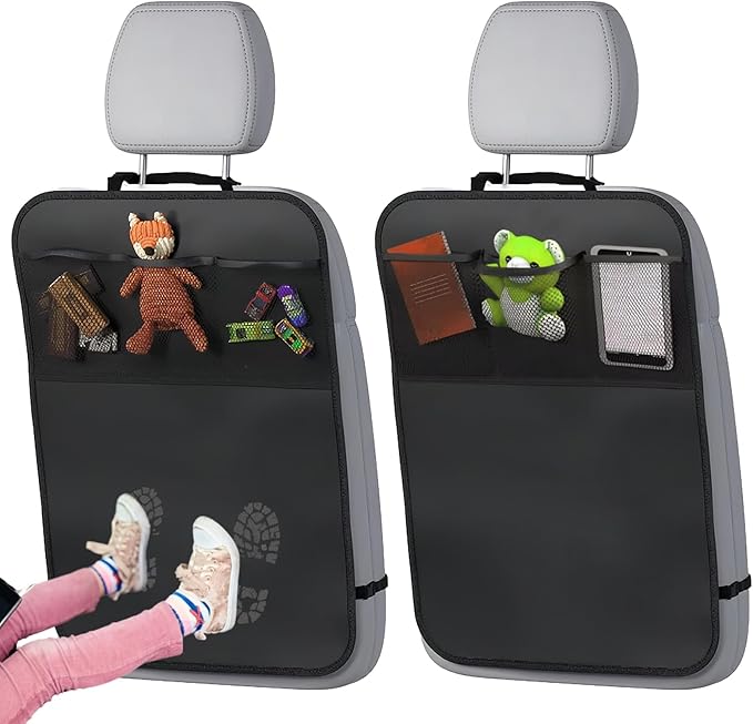 2PCS Car Seat Kick Mats with Storage Pockets