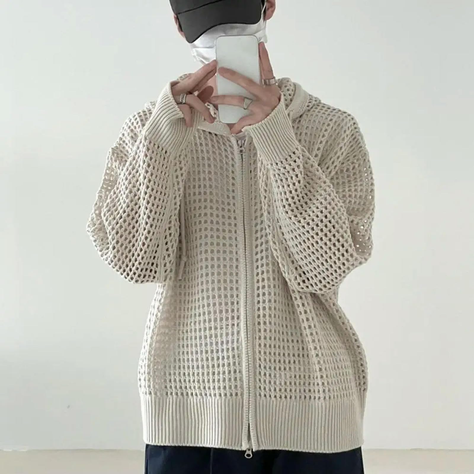 Cardigan Design Cavo Giacca da Uomo con Cappuccio con Cappuccio Hip Hop Cardigan Chiusura Maschile con Cappuccio Maschile