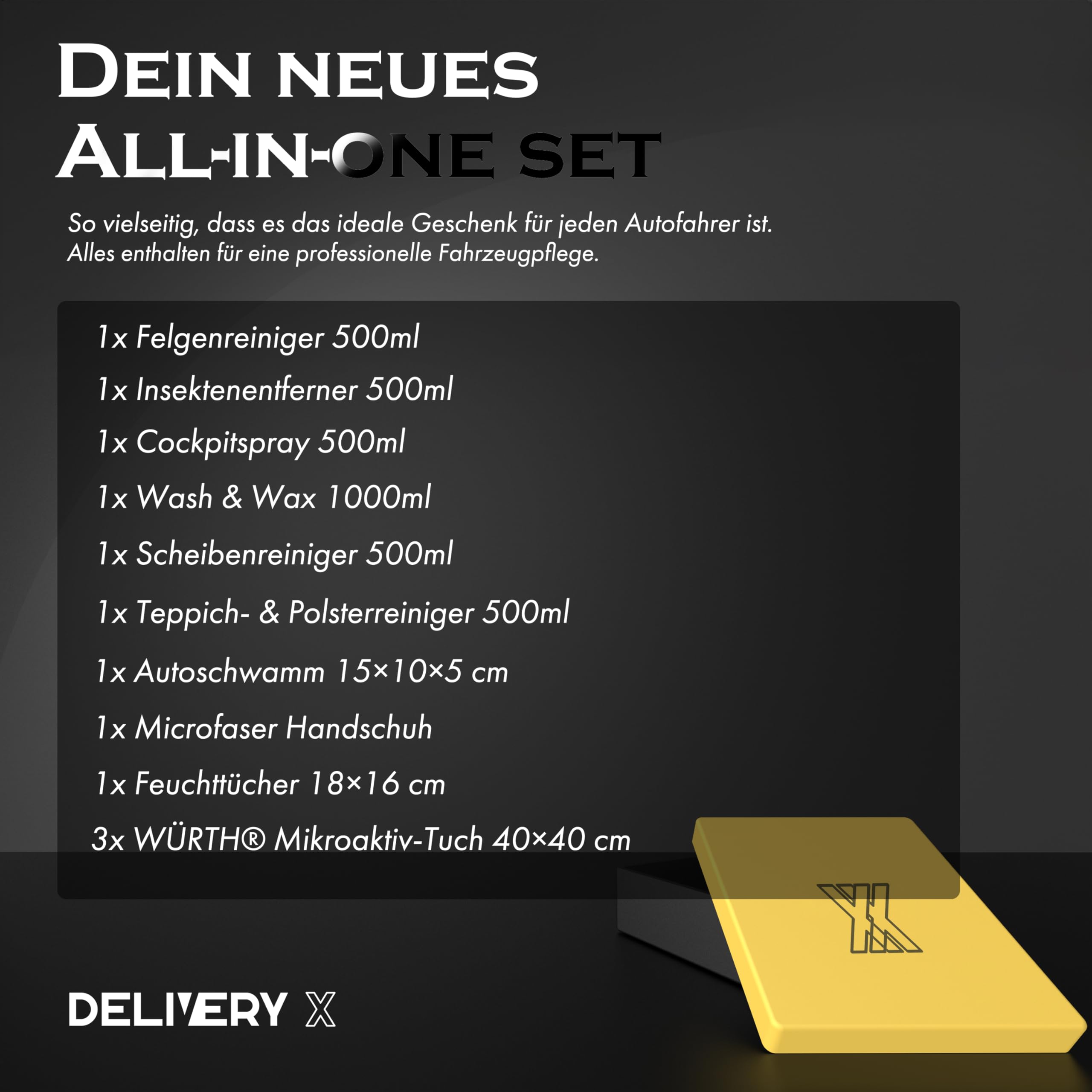 Auto Reinigungsset - und Pflegeset : für den Fahrzeug-Außenbereich und Innenbereich (Autolack, Felgen und mehr - für Innen- und Außenraum) (Komplett-Set)