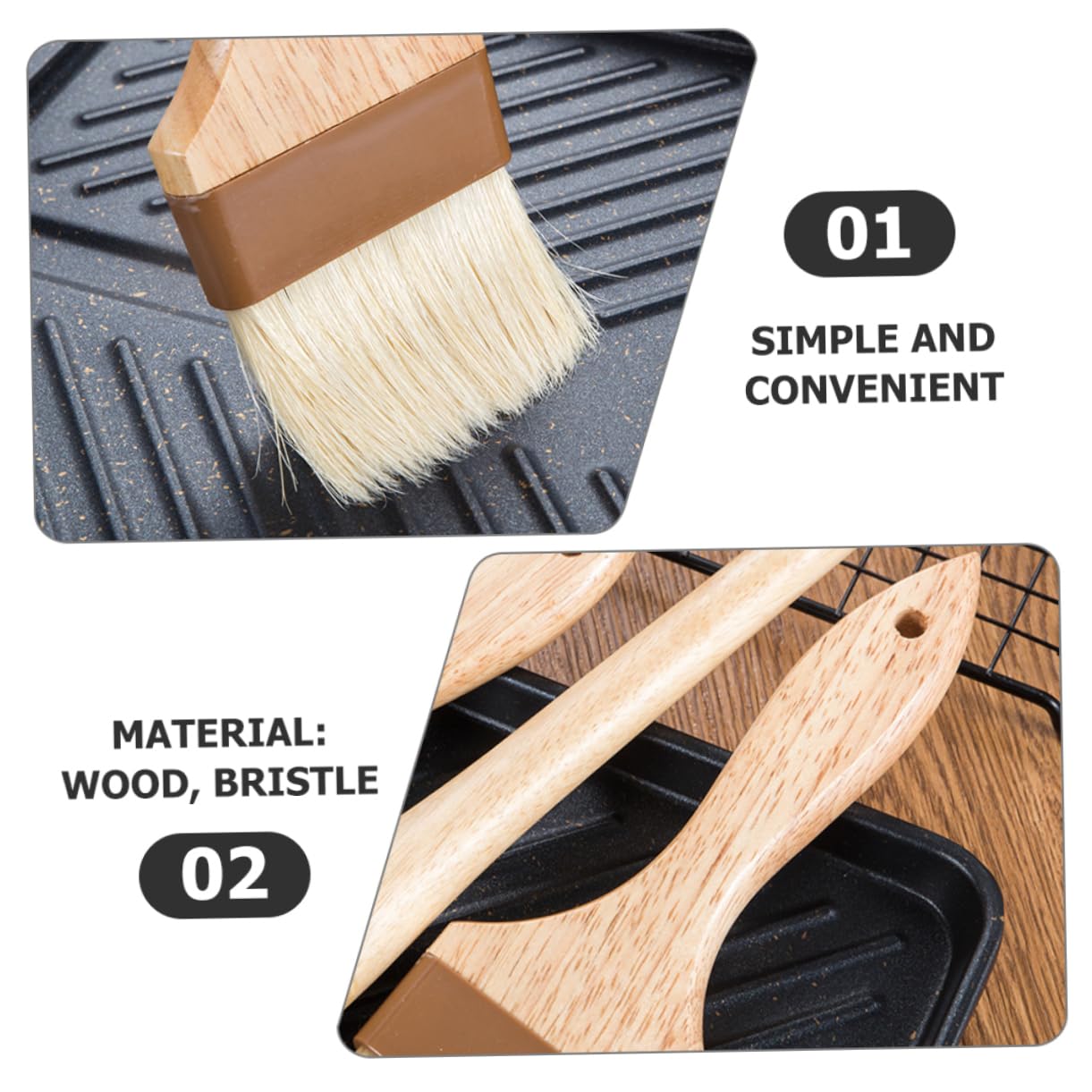 BESPORTBLE Bristle Brush Set 3-piece Basting Brush for Barbecue Grilling Baking Oil Sauce Mop Kitchen