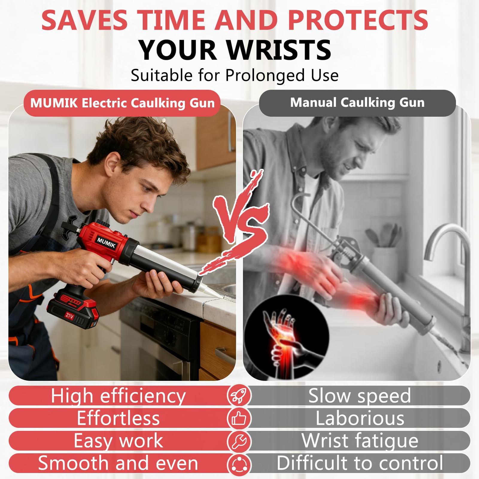 Pistolet Silicone Electrique, Pistolet a Cartouche Electrique Compatible Makita Batteries 18-21V, Variateur de Vitesse Progressif, Lumière LED, Pistolet à Silicone Sans Fil pour Cartouches 300ml